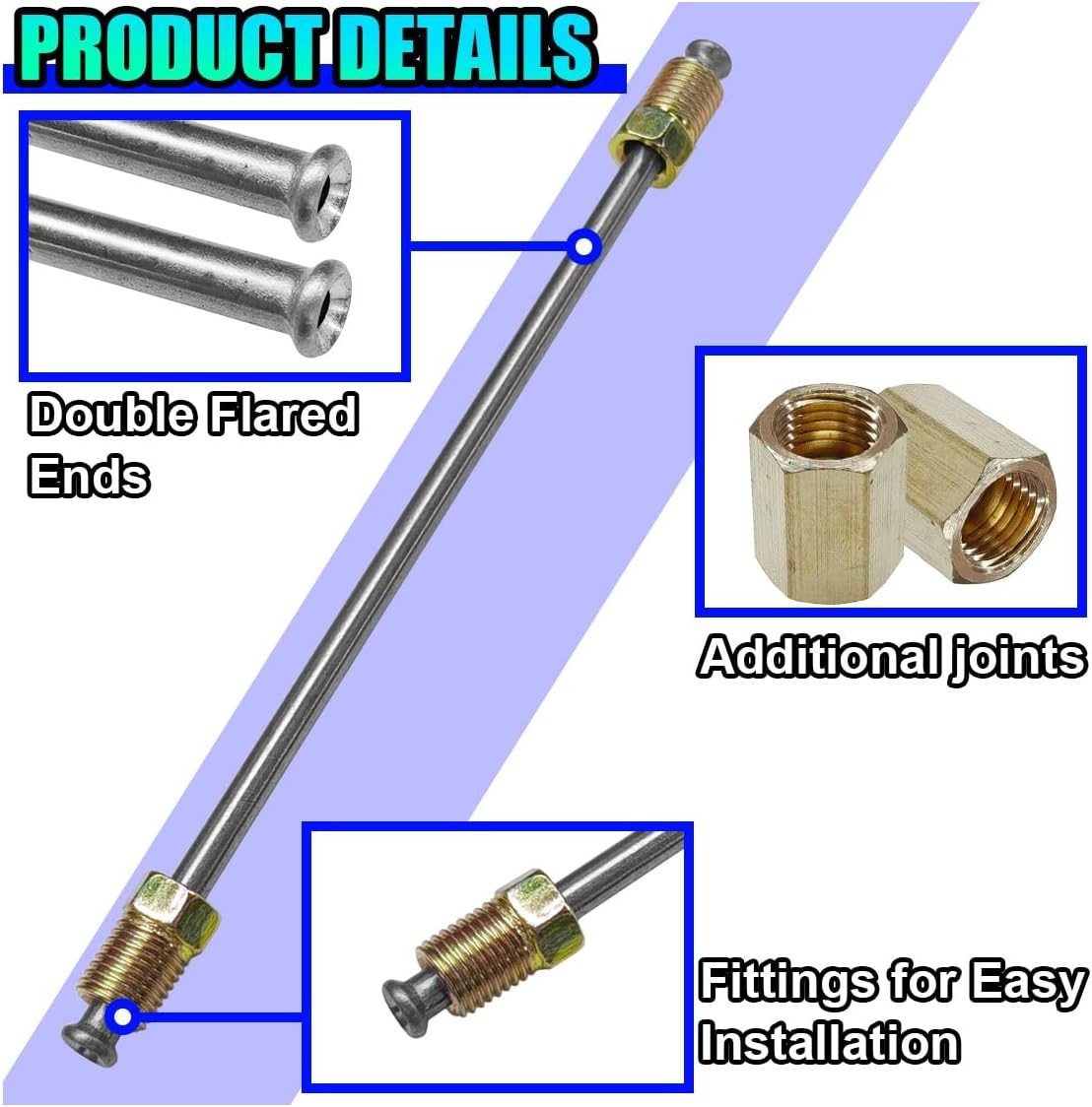 3PCS 3/16″ Brake Line Kit with Fittings, Flexible 6″ Long Stainless Steel Brake