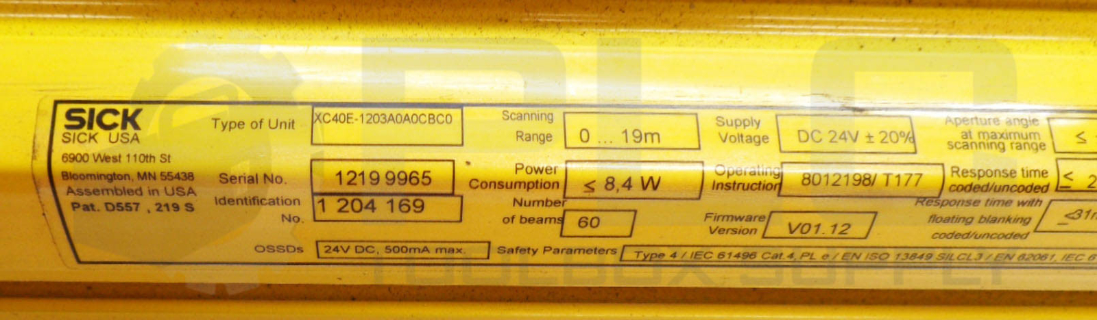 SICK 1 204 169 LIGHT CURTAIN C 4000 RECEIVER 24VDC 8.4W XC40E-1203A0A0CBC0