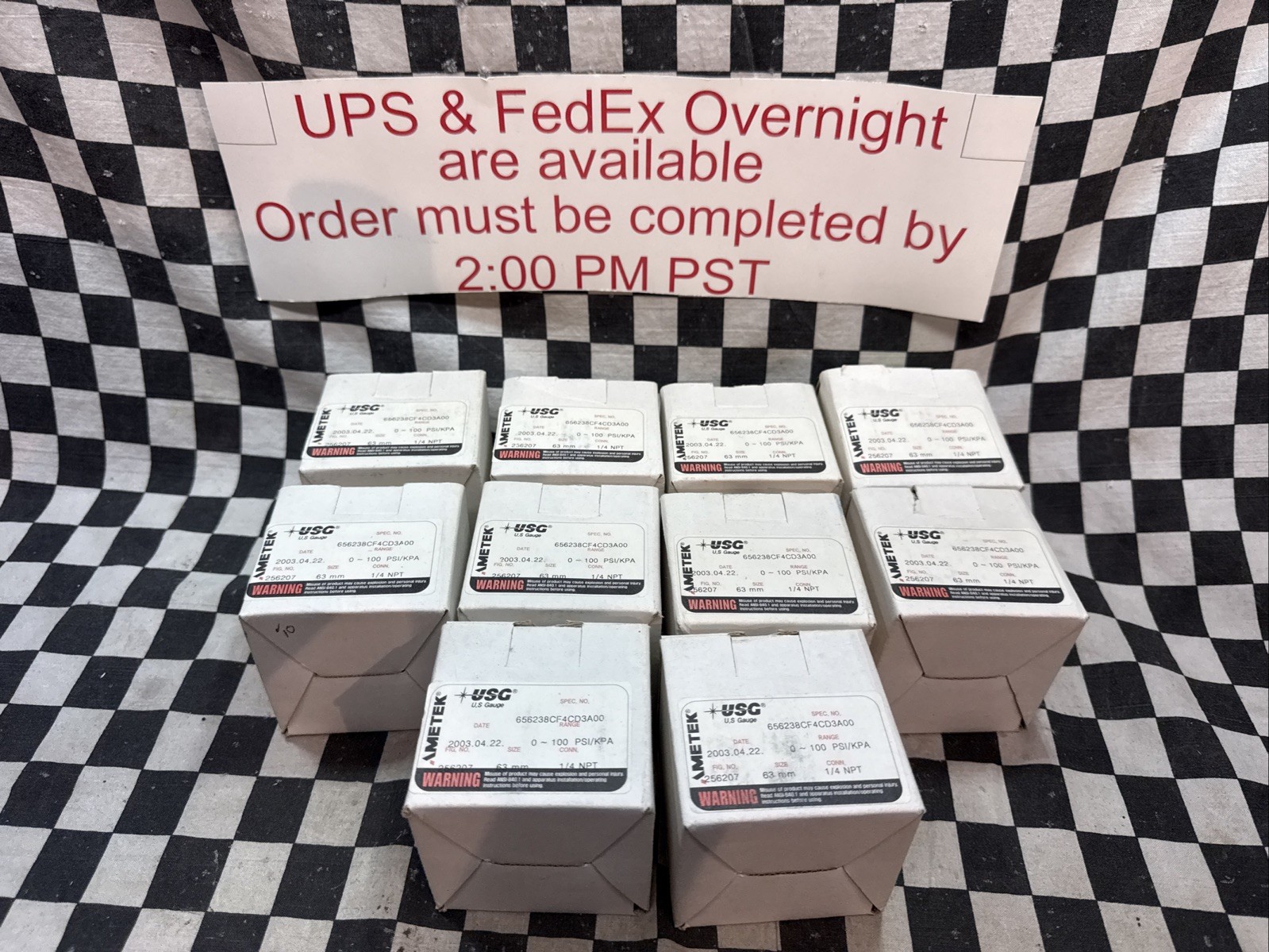 LOT OF 10, AMETEK USG GAUGE 256207, 0-100 PSI/KPA 1/4″ NPT, SST, 656238CF4CD3A00