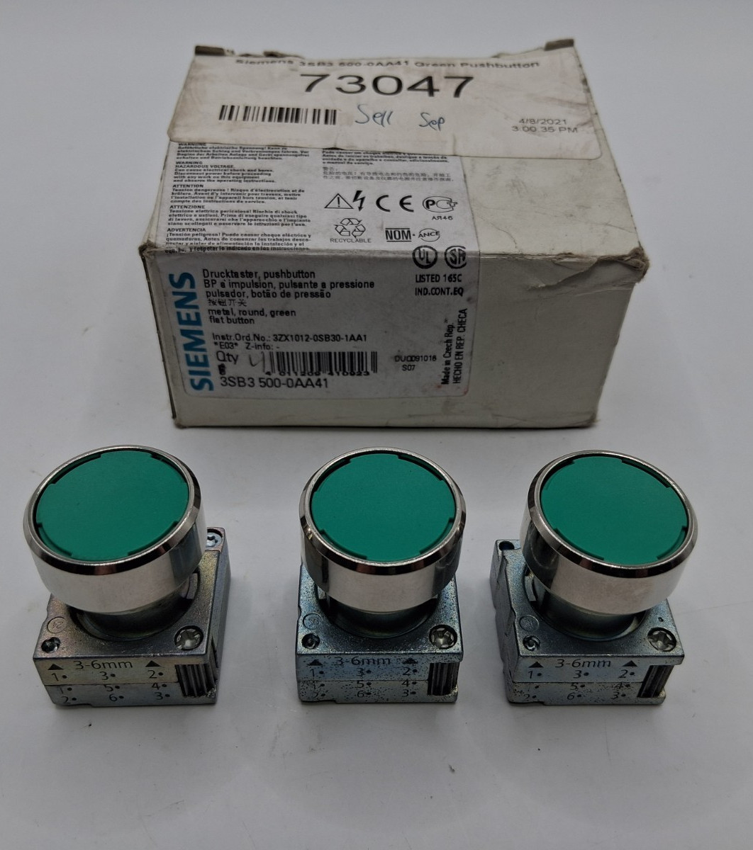 Siemens 3SB3 500-0AA41 Green Push Button Box of 3
