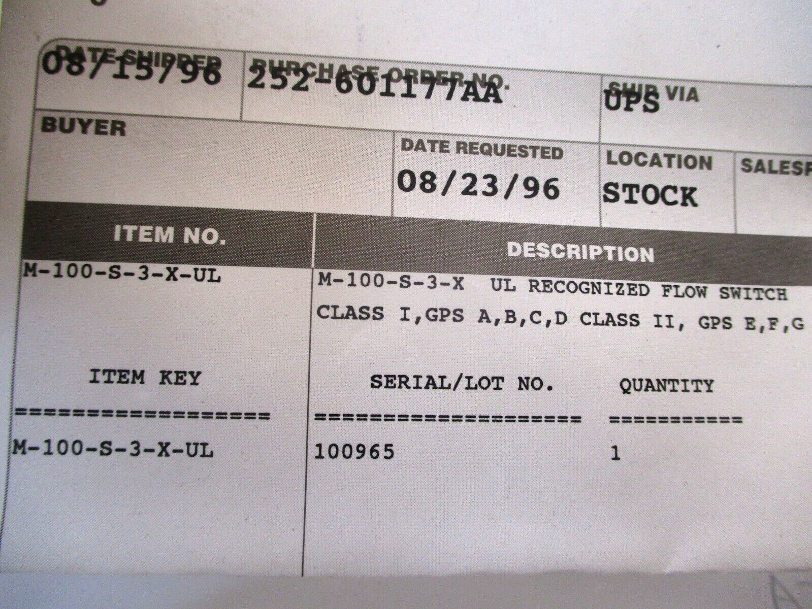 Malema M-100-S-3-X UL Recognized Adjustable Flow Switch A7236WVS