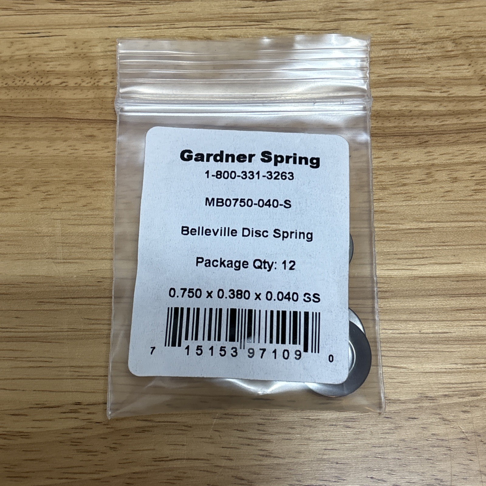 Gardner Spring MB0750-040-S 0.750X.380X.040-S 19 conical disc springs Free Ship