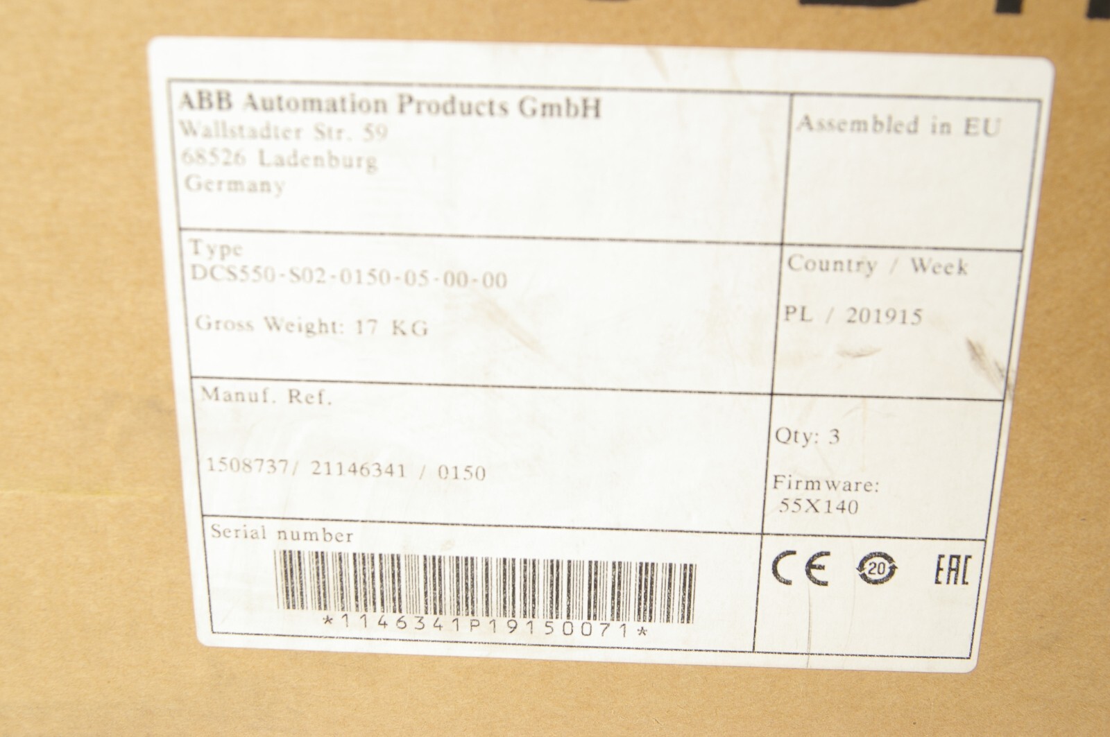 ABB DCS550-S02-0150-05-00-00 3ADT218466R0011 DC Drive