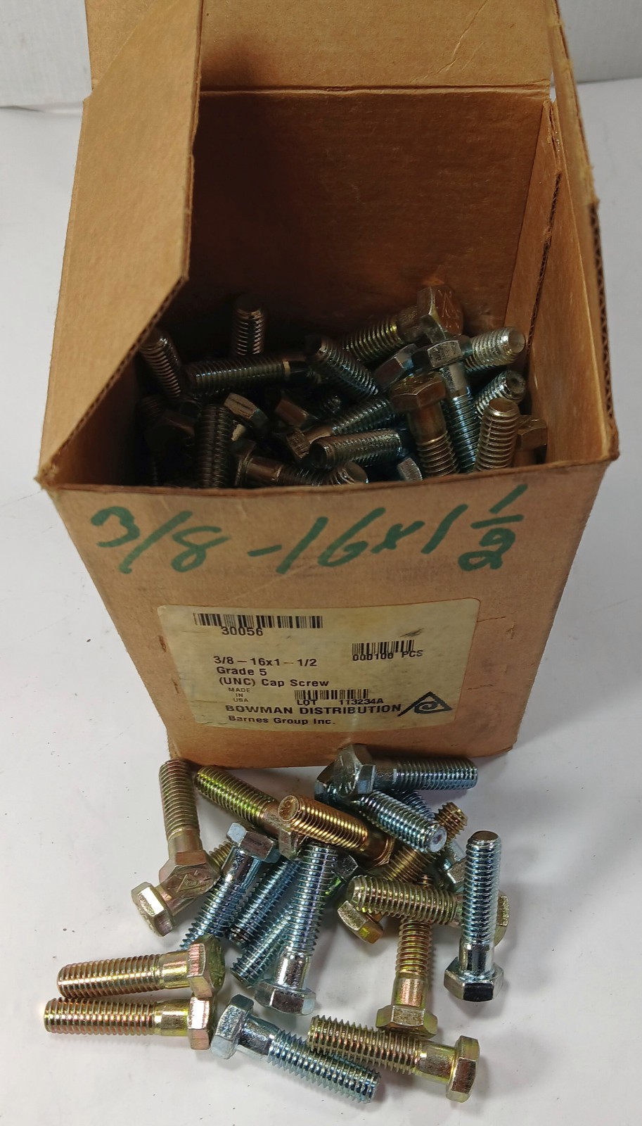 100 NEW BOWMAN 30056 3/8X16X1-1/2 WHITE/YELLOW CAP SCREWS NIB ***MAKE OFFER***