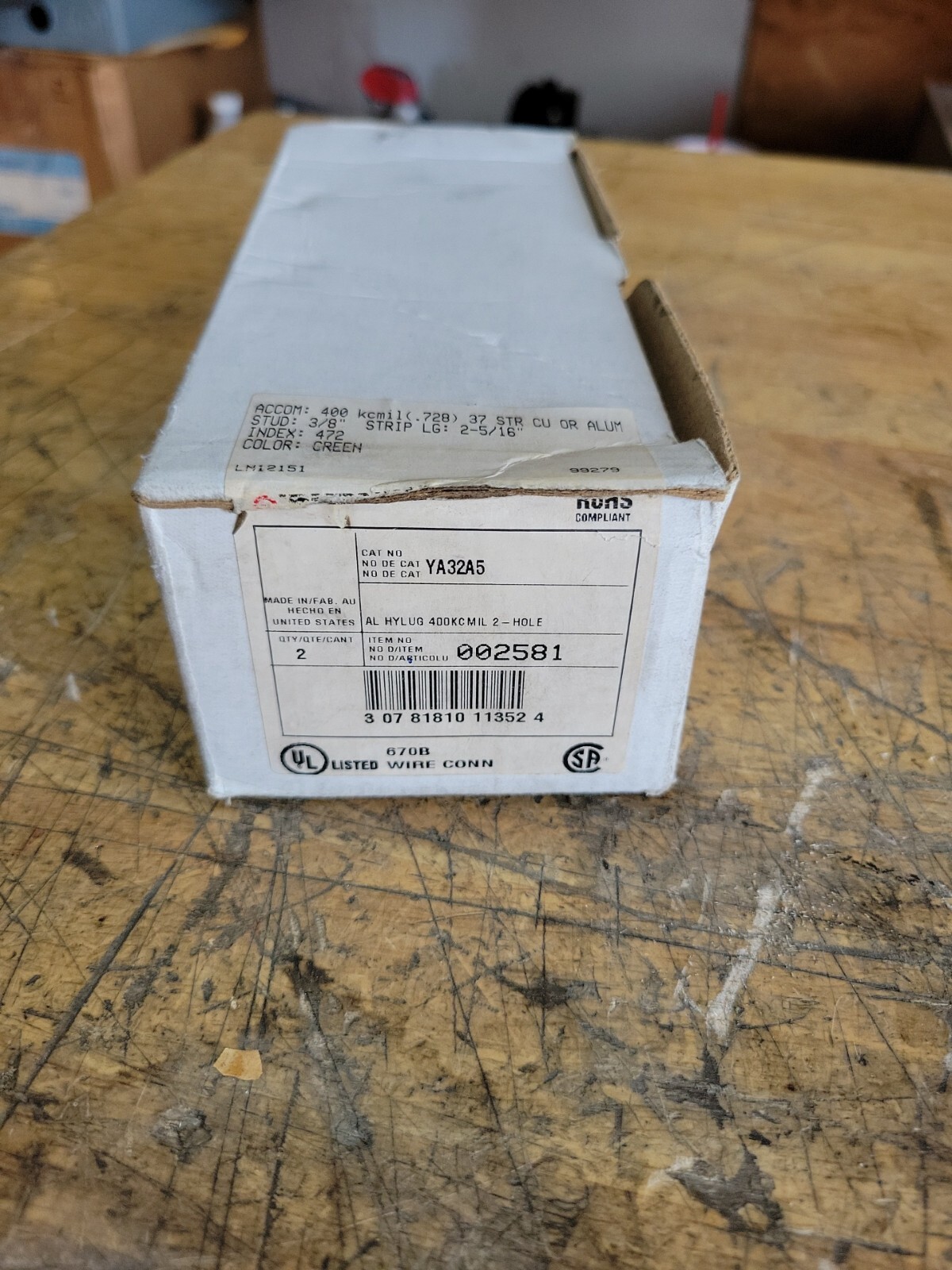 1) New Open Box! Burndy Compression Terminal Lug AL9CU Die 472 400MCM YA32A5