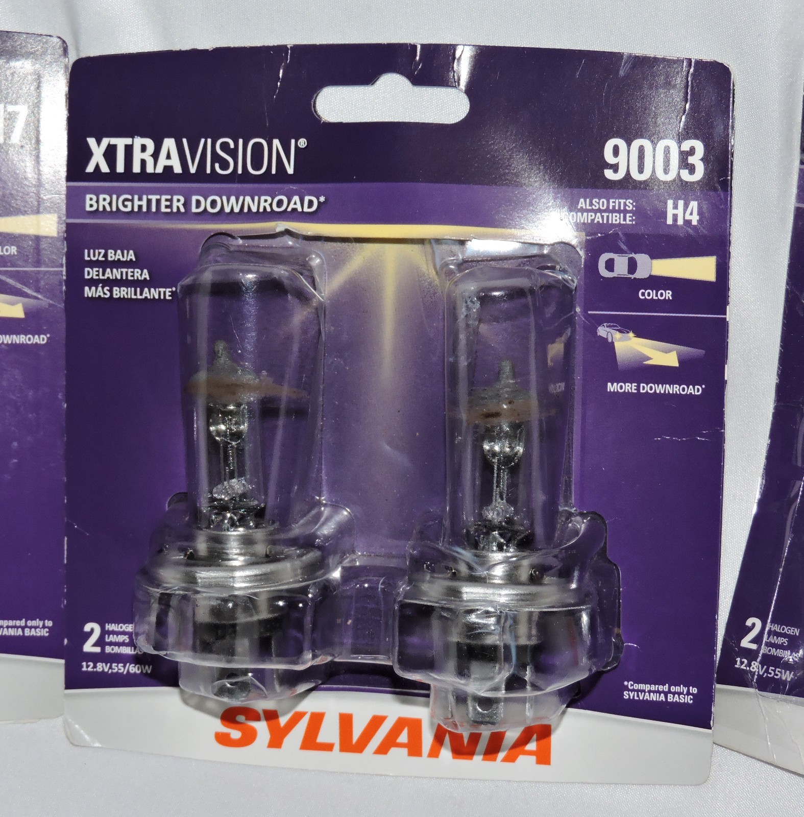 3 packs Auto Headlights Bulbs New Sylvania Xtra Vision 9003, H7, and H1 Lot