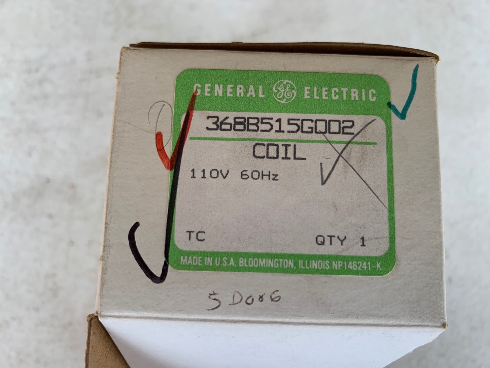 One (1) General Electric 368B515G2 Coil 110V 60Hz, NOS