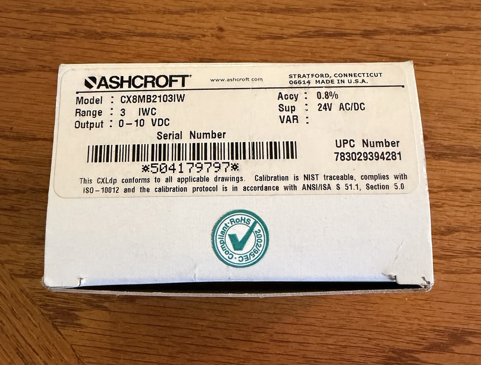 ASHCROFT CXLDP CX8MB2103IW 3″Wc DIFFERENTIAL PRESSURE TRANSMITTER