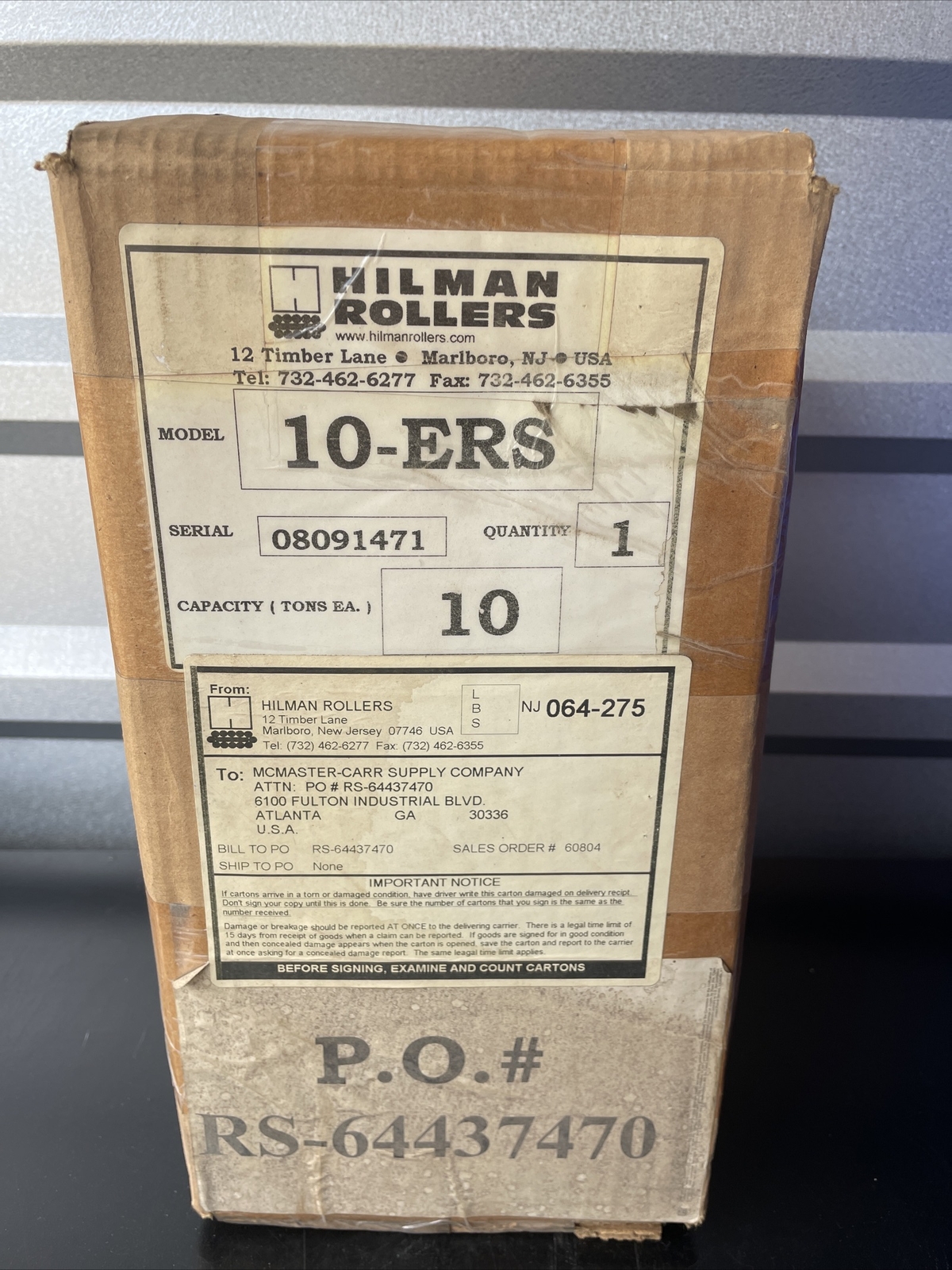 Hilman Rollers, 10-ERS, Low Profile ERS Series Roller, 10 Ton Capacity