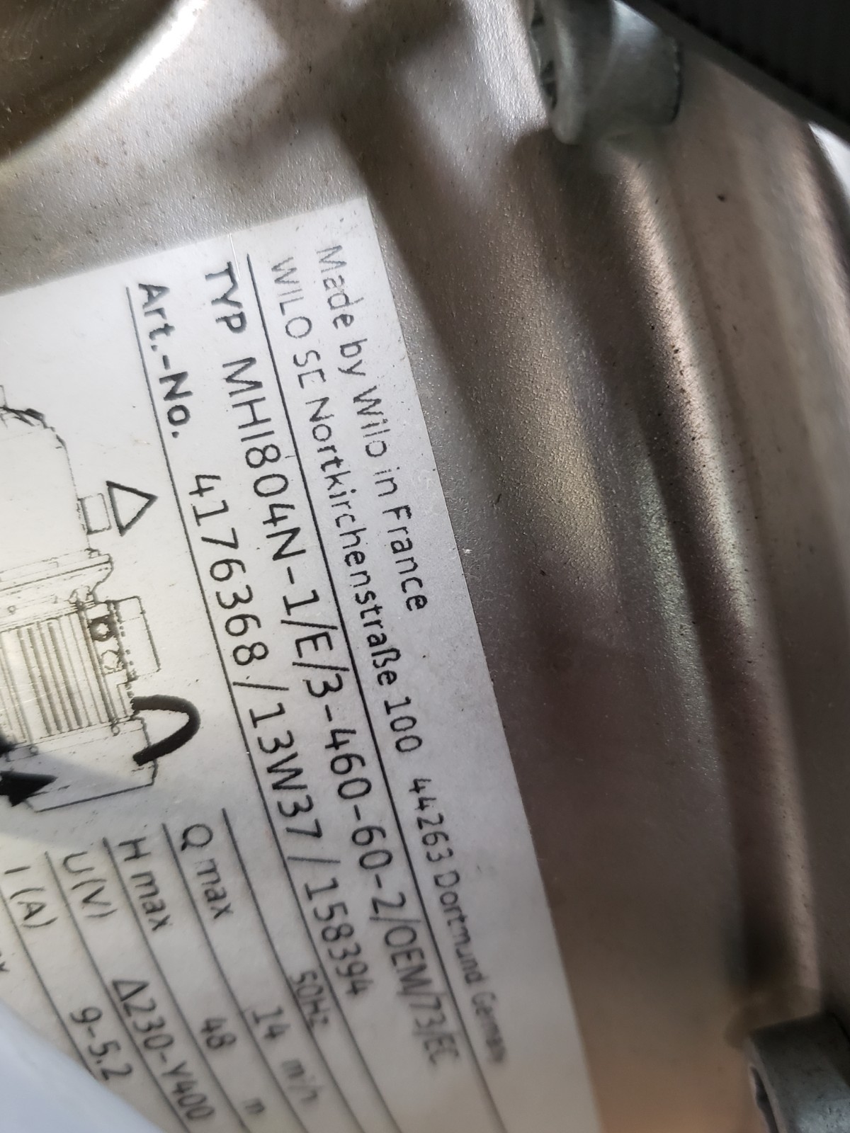 Wilo Economy MHI IE3 IEC 3 Phase Motor MHI804N-1/E/3-460-60-2 OEM