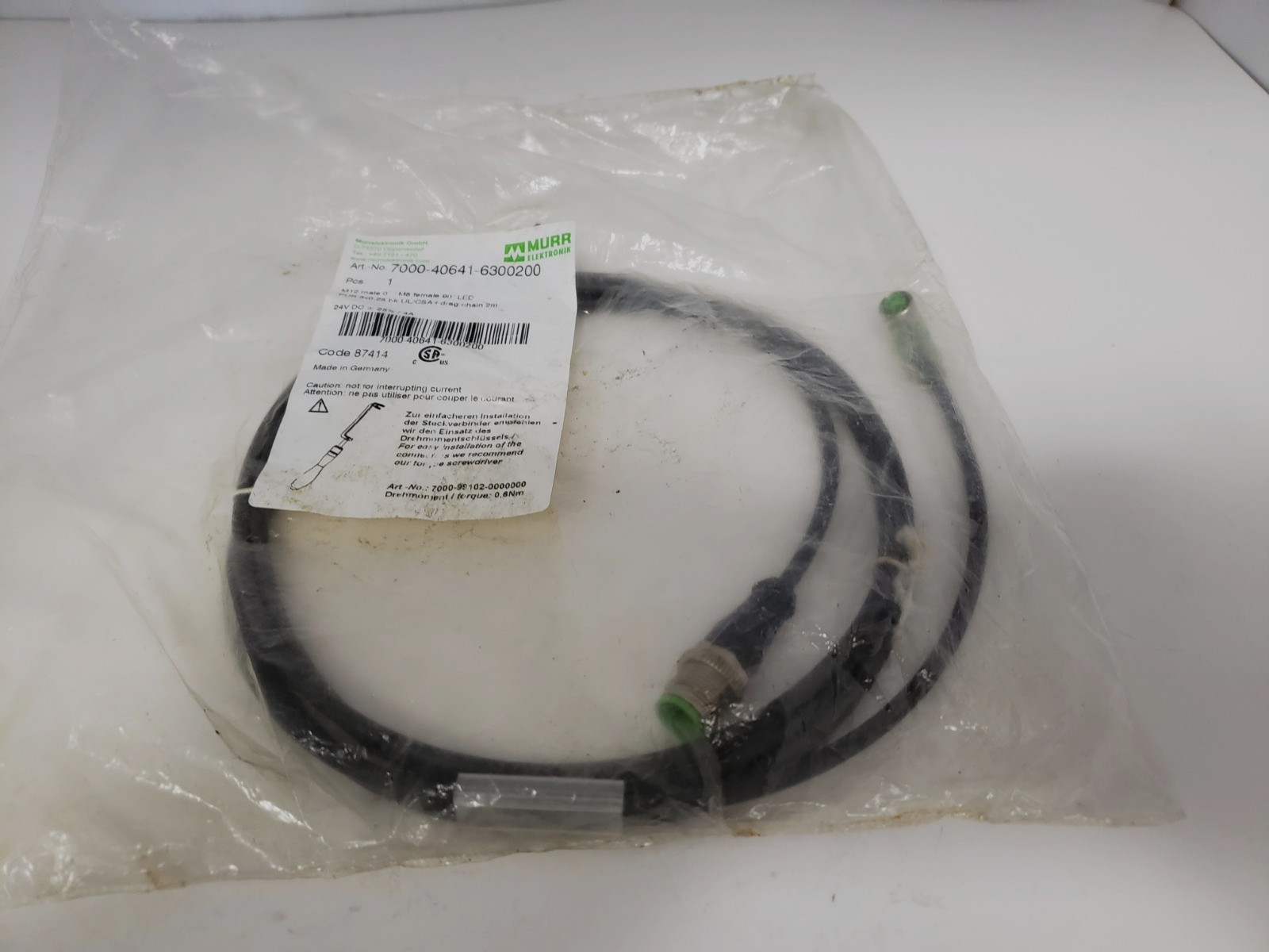 MURR ELEKTRONIK 7000-40641-6300200 CABLE M12 MALE/M8 FEMALE 90° LED 24V DC NIB