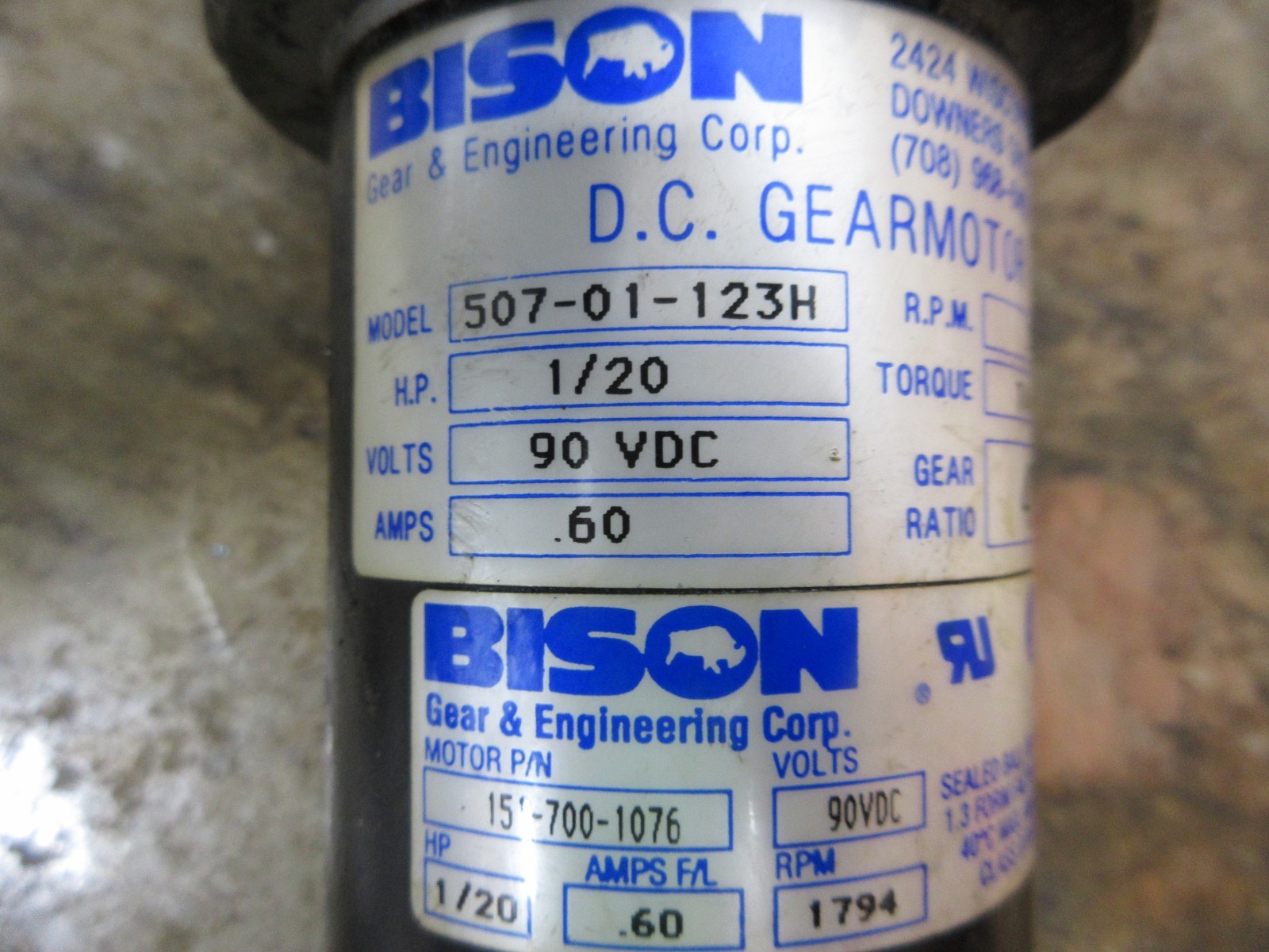 1996 HAAS VF-1 CNC VERTICAL MILL BISON 507-01-123H 151-700-1076 GEAR MOTOR
