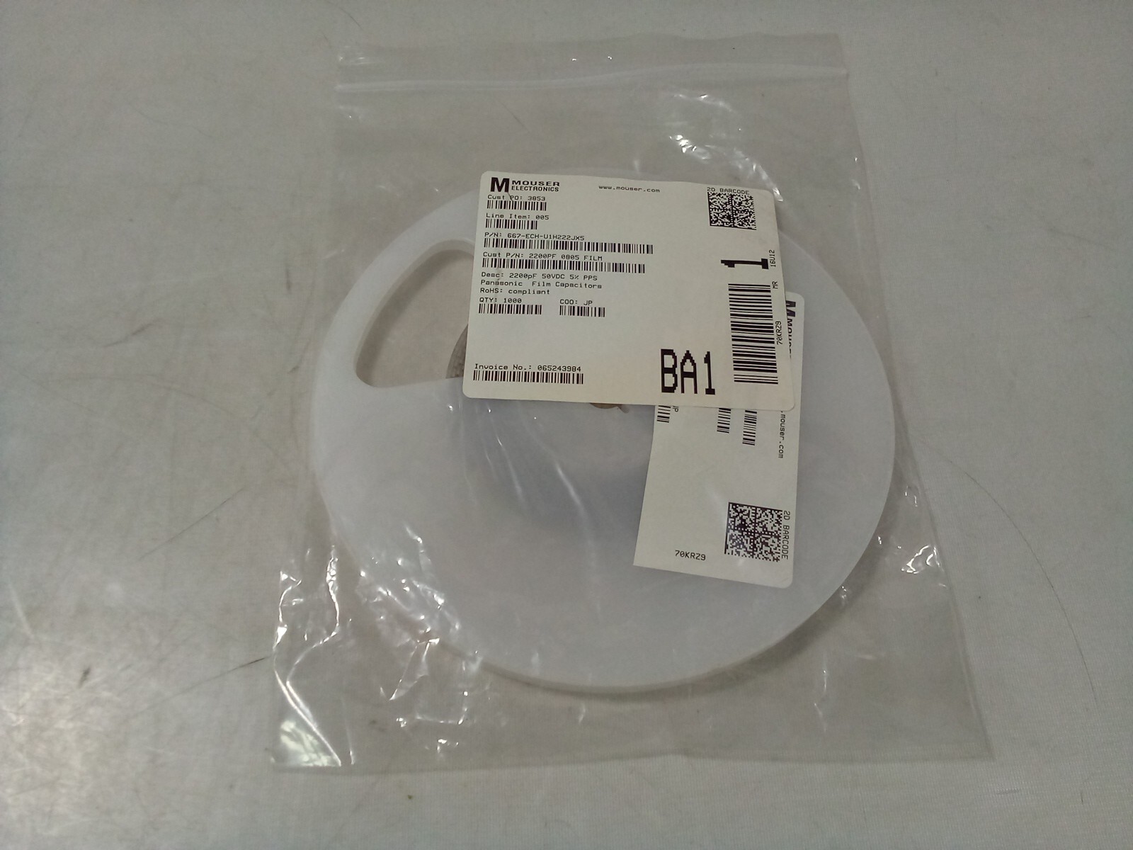 Mouser Electronics Panasonic Film Capacitors, 1000Qty, 667-ECH-U1H222JX5