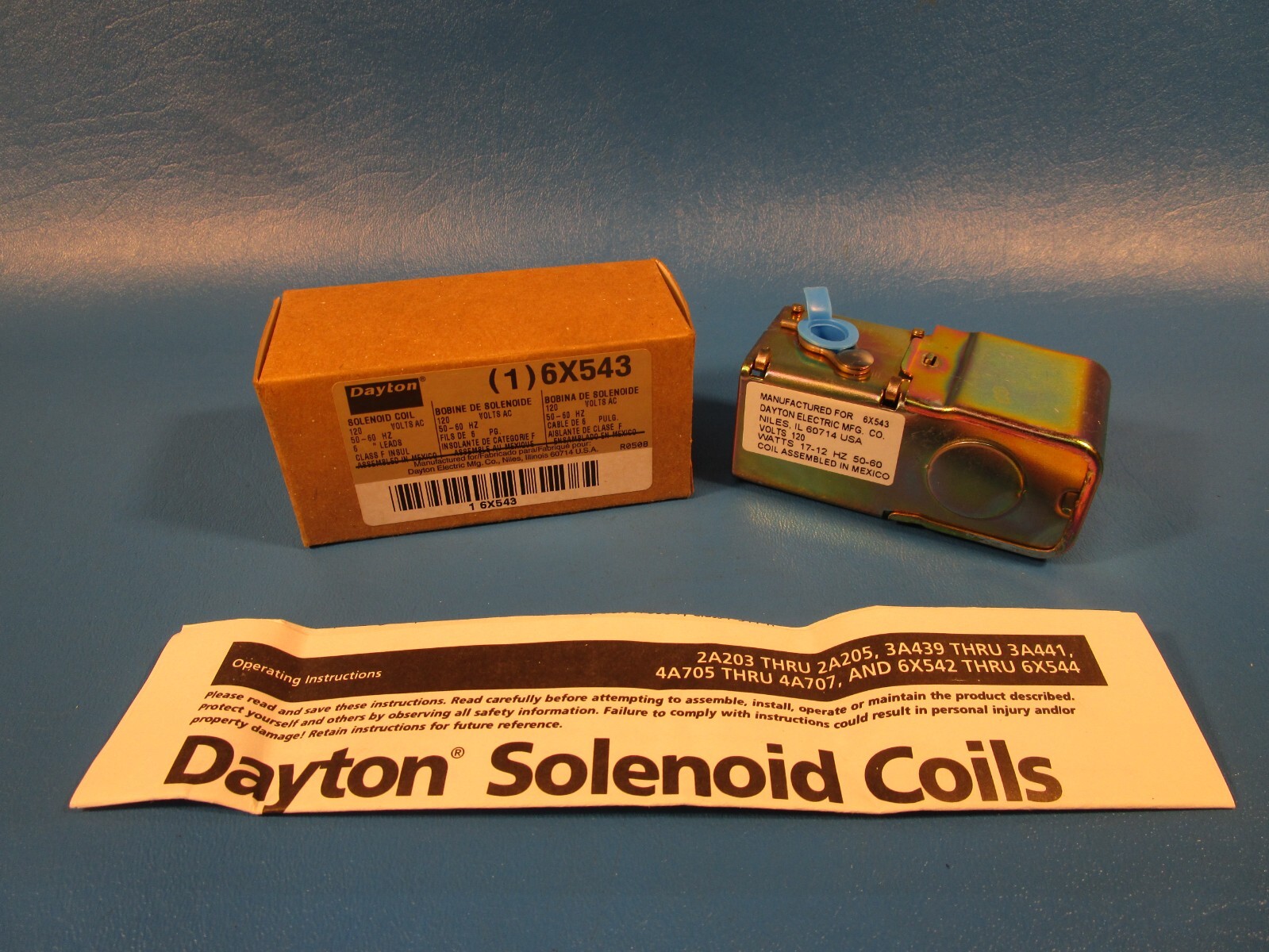 DAYTON 6×543, Solenoid Coil, 120 VAC, 50-60 HZ, 6″ Leads (GRAINGER)