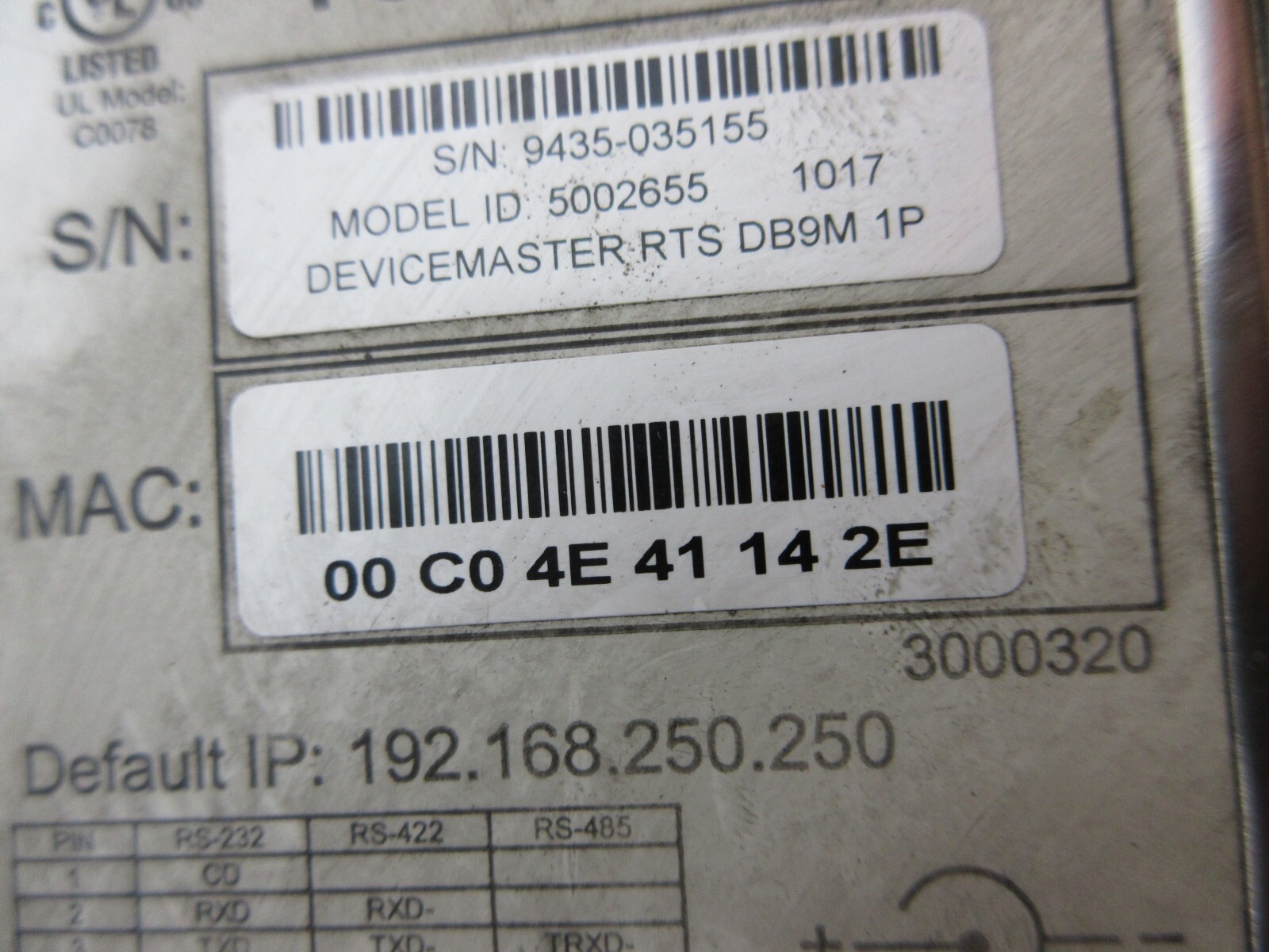 OKUMA CTV-40 CNC MILL COMTROL DEVICE MASTER RS-232 RS-422 RS-485 5002655 1017