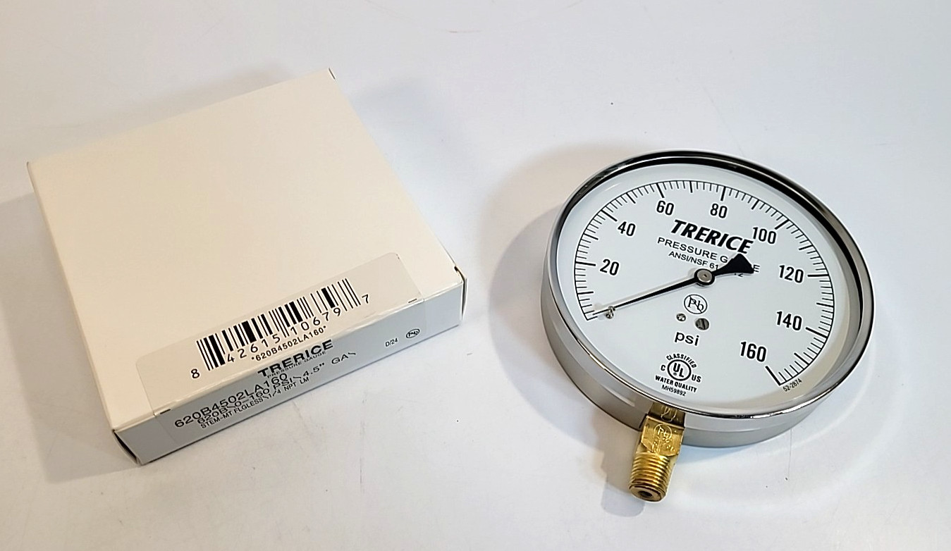 NEW TRERICE 620B4502LA160 PRESSURE GAUGE 4.5″ 0-160 PSI 1/4″ NPT 620B 61 & 372