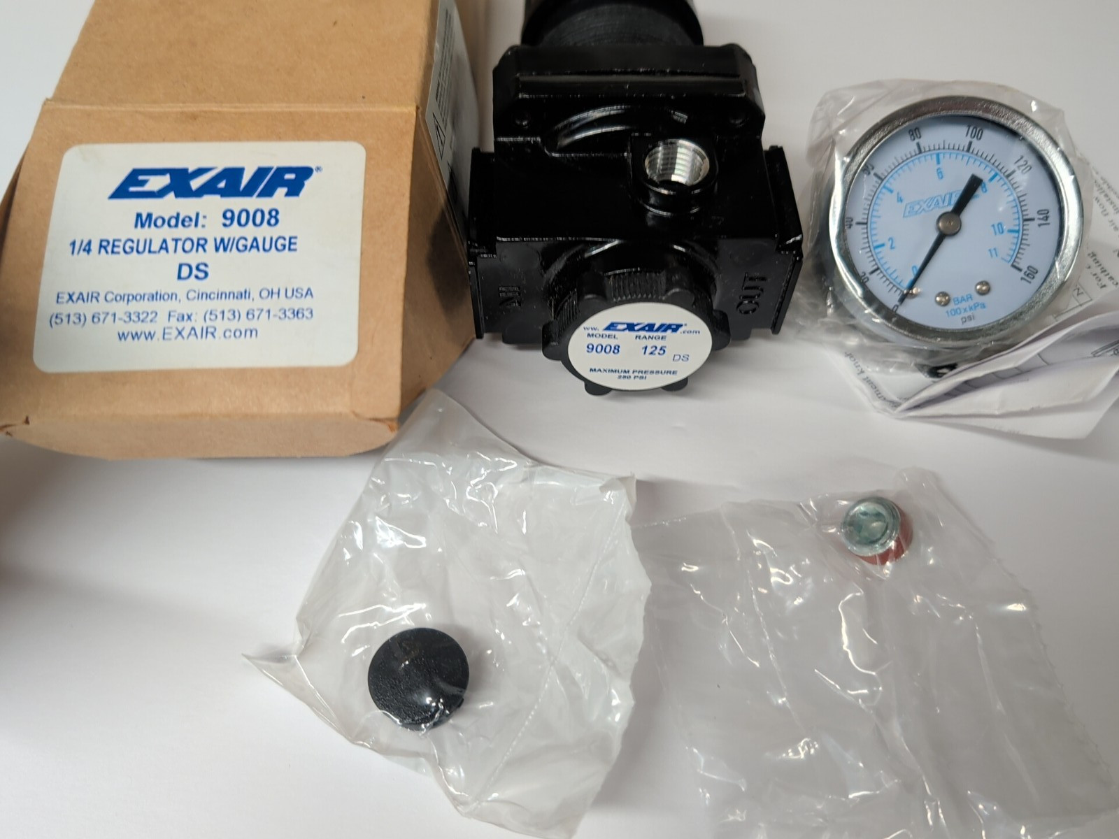 EXAIR Model 9008 1/4 NPT Pressure Regulator with 160psi gauge 9011