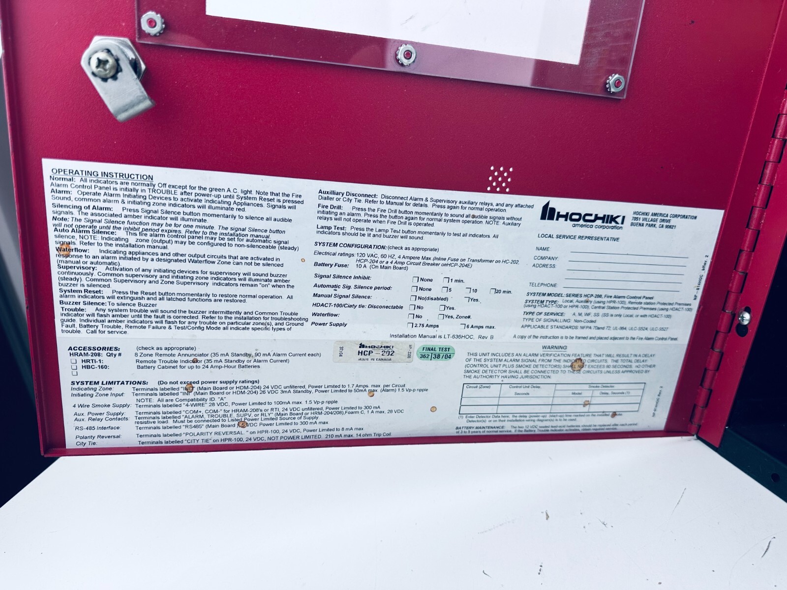 Hochiki America Corporation Fire Alarm Control Panel HCP-202