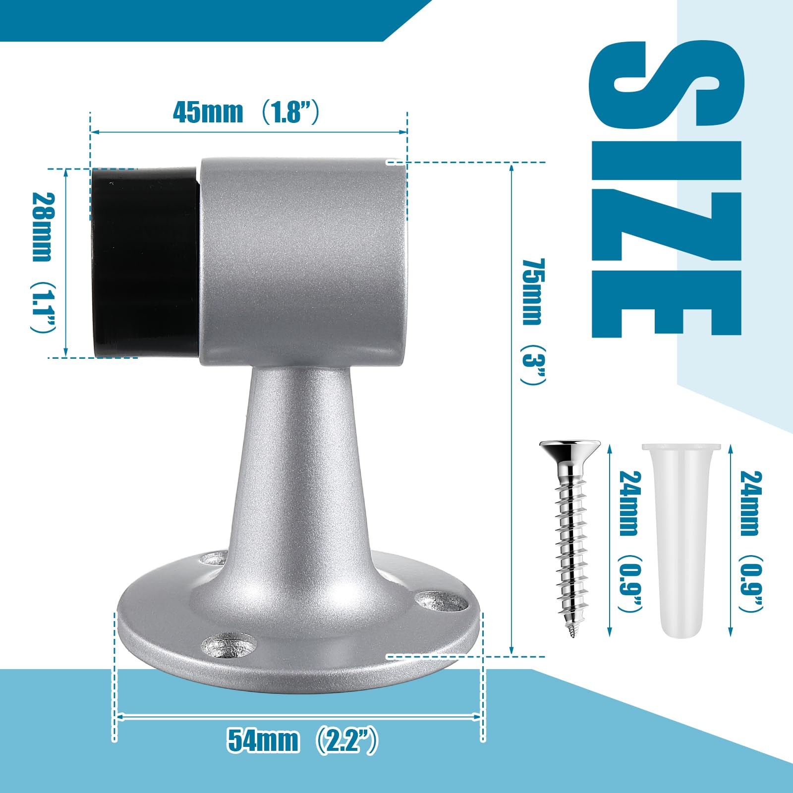 Yaocom 2 Pack Heavy Duty Floor Mounted Door Stop 3 in Aluminum Commercial Grade