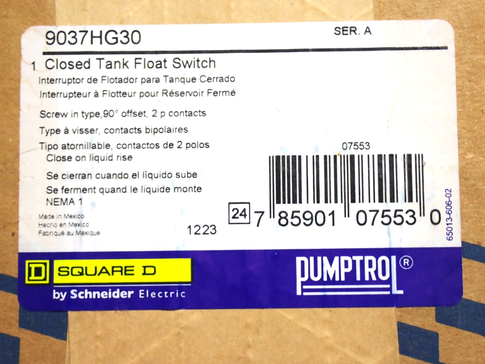 9037HG30 SQUARE D TANK FLOAT SWITCH SEALED NEW