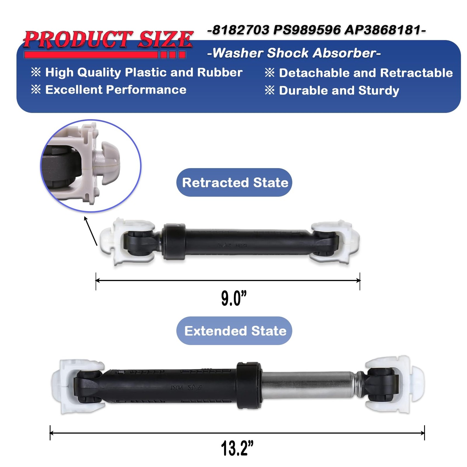 8182703 Washer Shock Absorbers 4 Pcs with Whirlpool, Maytag, Kenmore/Sears, K…