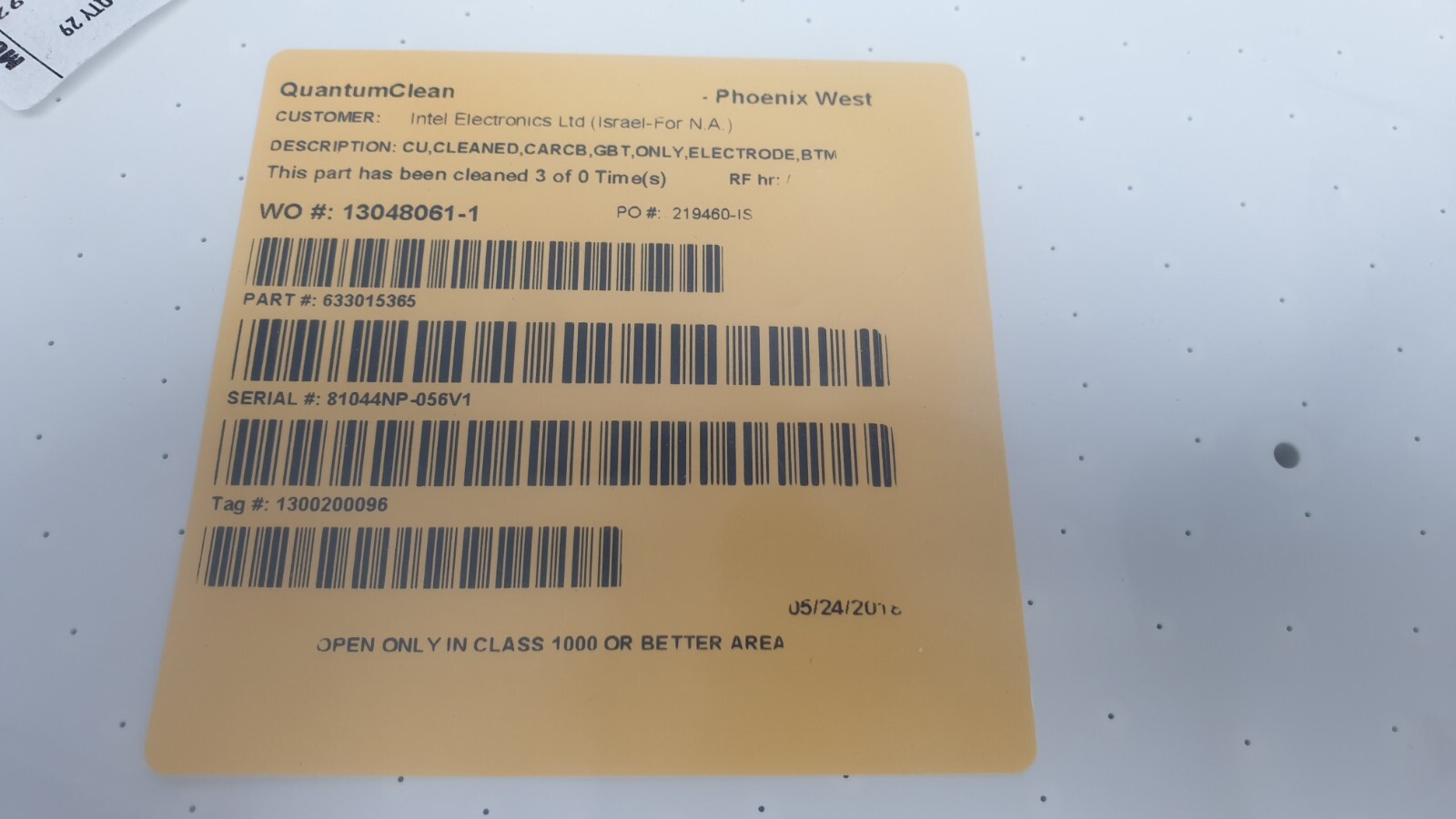 TEL Tokyo Electron Electrode CU, Cleaned, CARCB, GBT, BTM