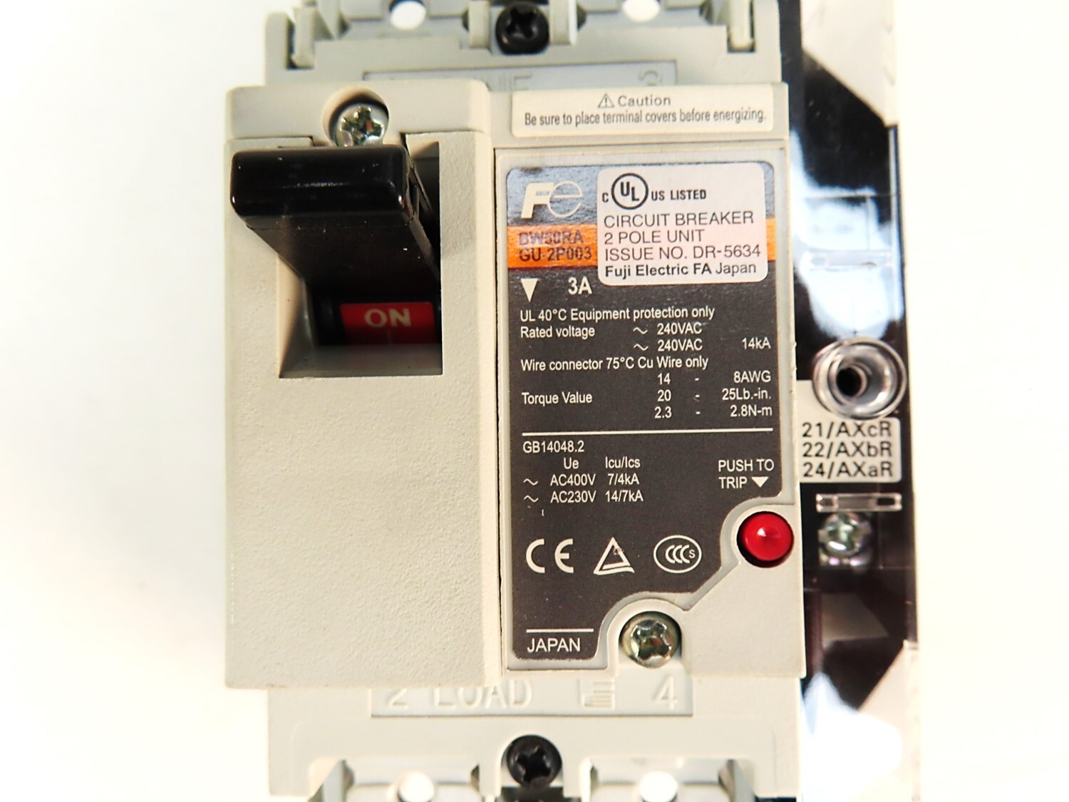 Fuji BW50RAGU-2P003 2 Pole Circuit Breaker 3A w/ BZ6WR10CAU Aux Sw NEW NO BOX