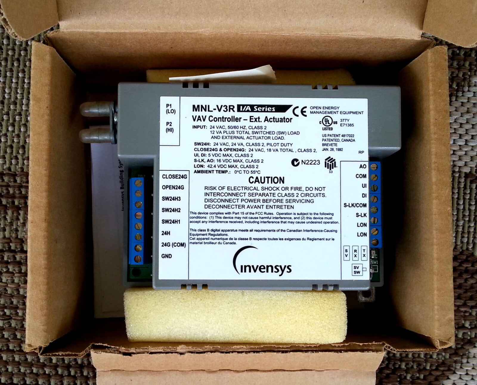 Schneider / TAC / Invensys I/A Series MNL-V3RV3 VAV MicroNet LonMark Controller