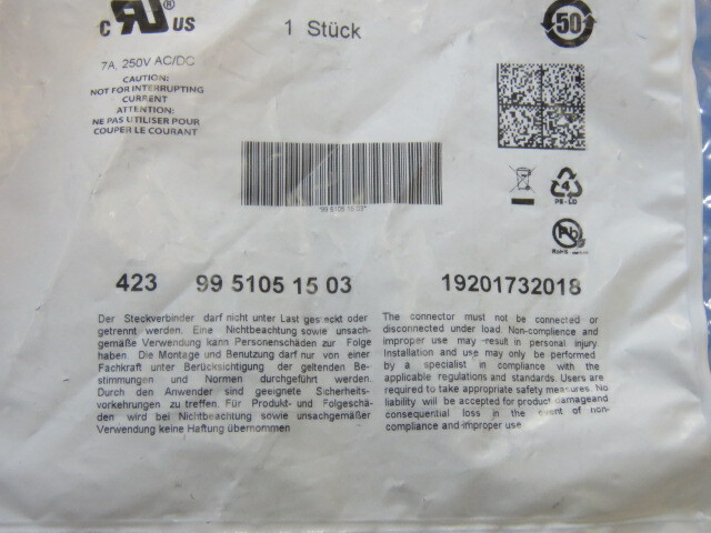 BINDER 99-5105-15-03 Qty of 1 per Lot Binder Connector, 3 contacts Cable Mount