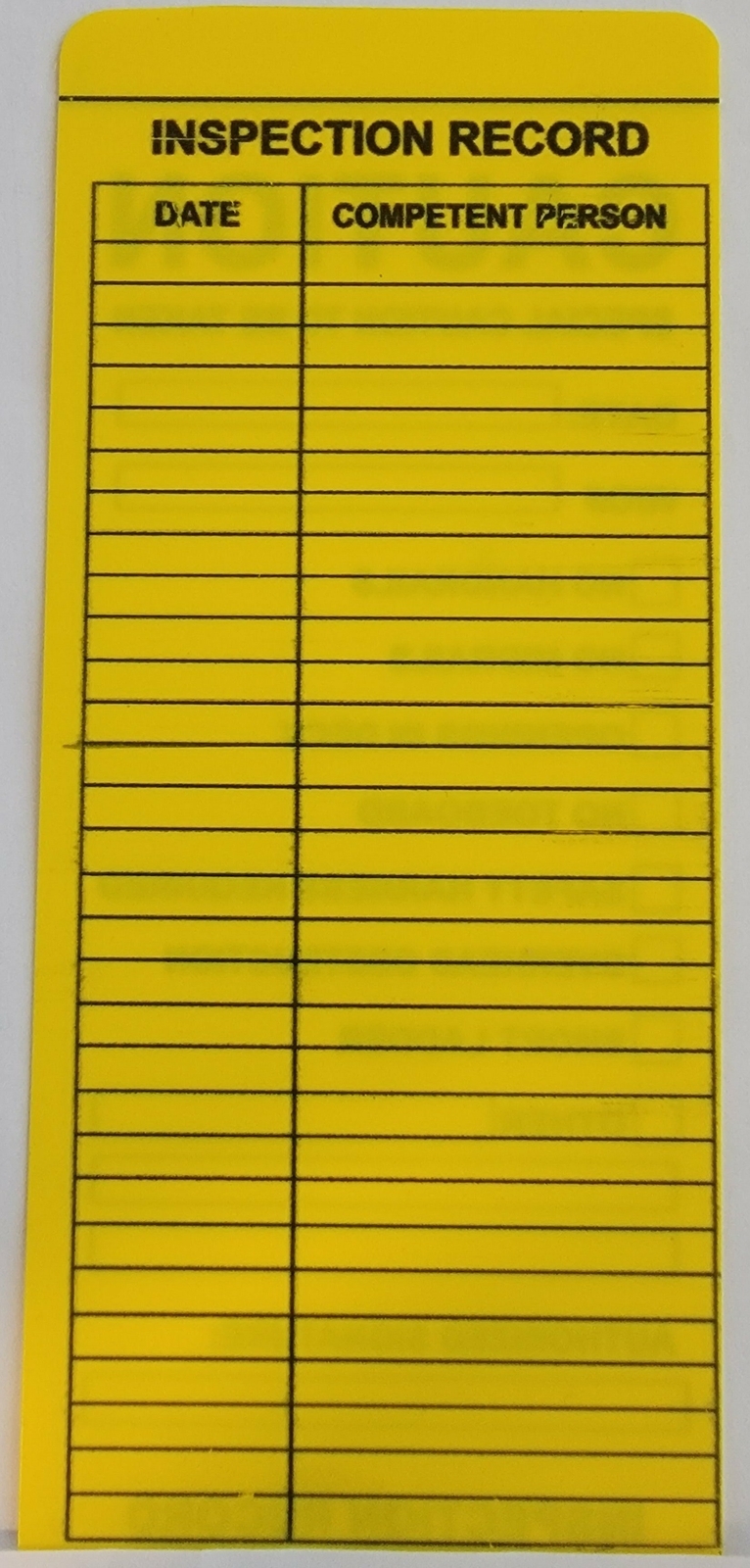 Yellow Vinyl Scaffolding Tag (QTY-10 per Pack)