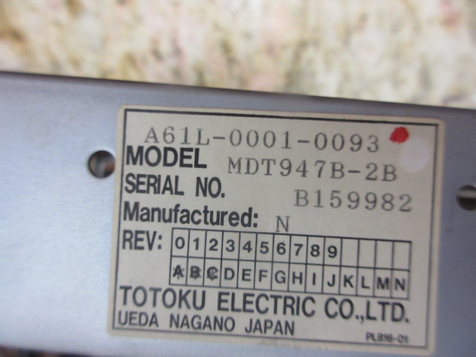 MIYANO LZ-02 CNC LATHE TOTOKU DISPLAY MONITOR A61L-0001-0093 MDT947B-2B