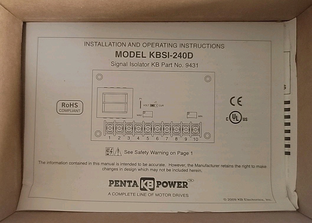KB Electronics SIGNAL ISOLATOR KBSI-240D (9431C)