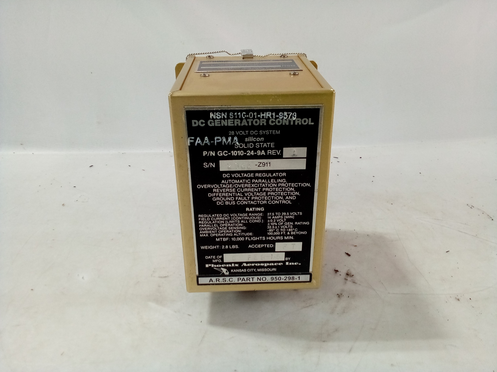 Phoenix Aerospace 950-298-1 DC Generator Control Unit 28V FAA-PMA SA366G