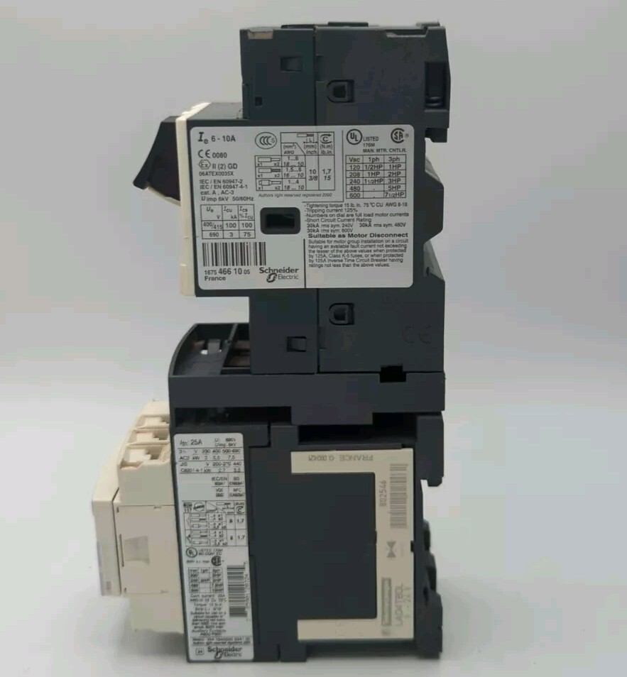 USED TELEMECANIQUE LC1D12 W/TELEMECANIQUE GV2ME14/6-10A DELTA STARTER