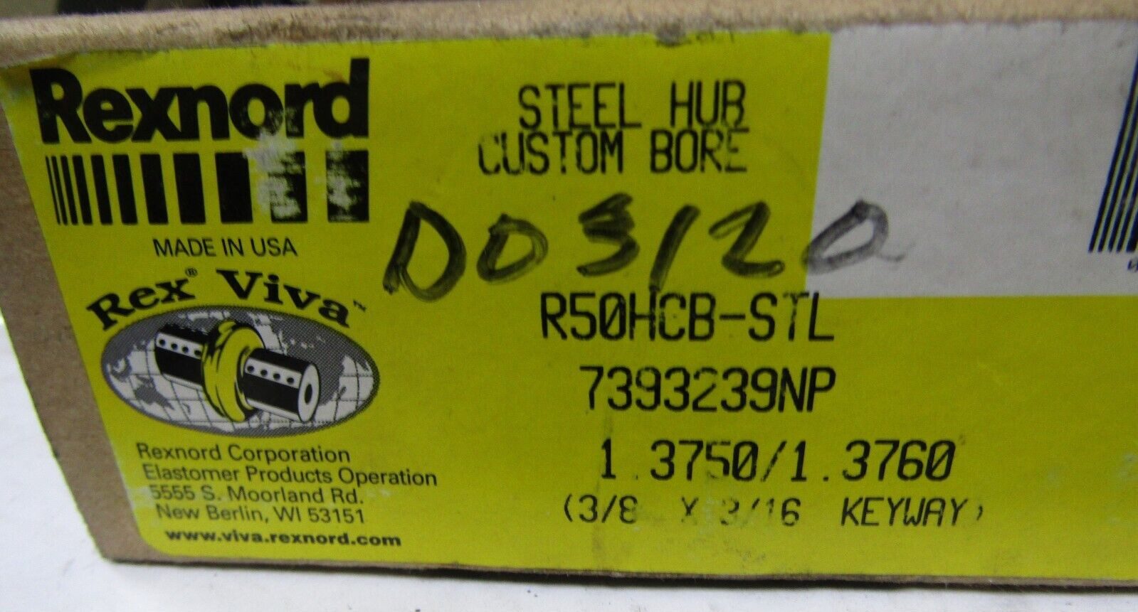 ✌️NEW REXNORD STEEL HUB CUSTOM BORE R50HCB-STL 1-3/8″ BORE, 3/8″ x 3/16″ KEYWAY