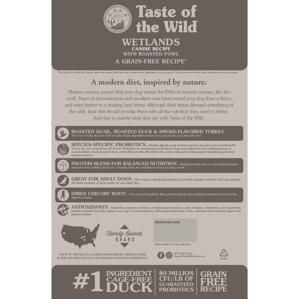 Taste of the Wild Dry Dog Food – Wetlands with Roasted Fowl, 28lbs