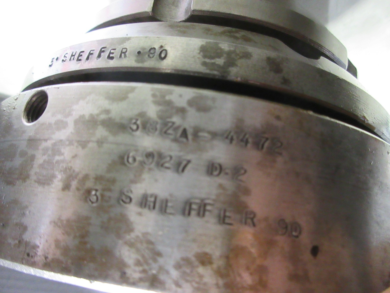 OKUMA LB15 CNC LATHE SHEFFER 90 PNEUMATIC COLLET CHUCK NOSE 38ZA-4472 6927 D-2