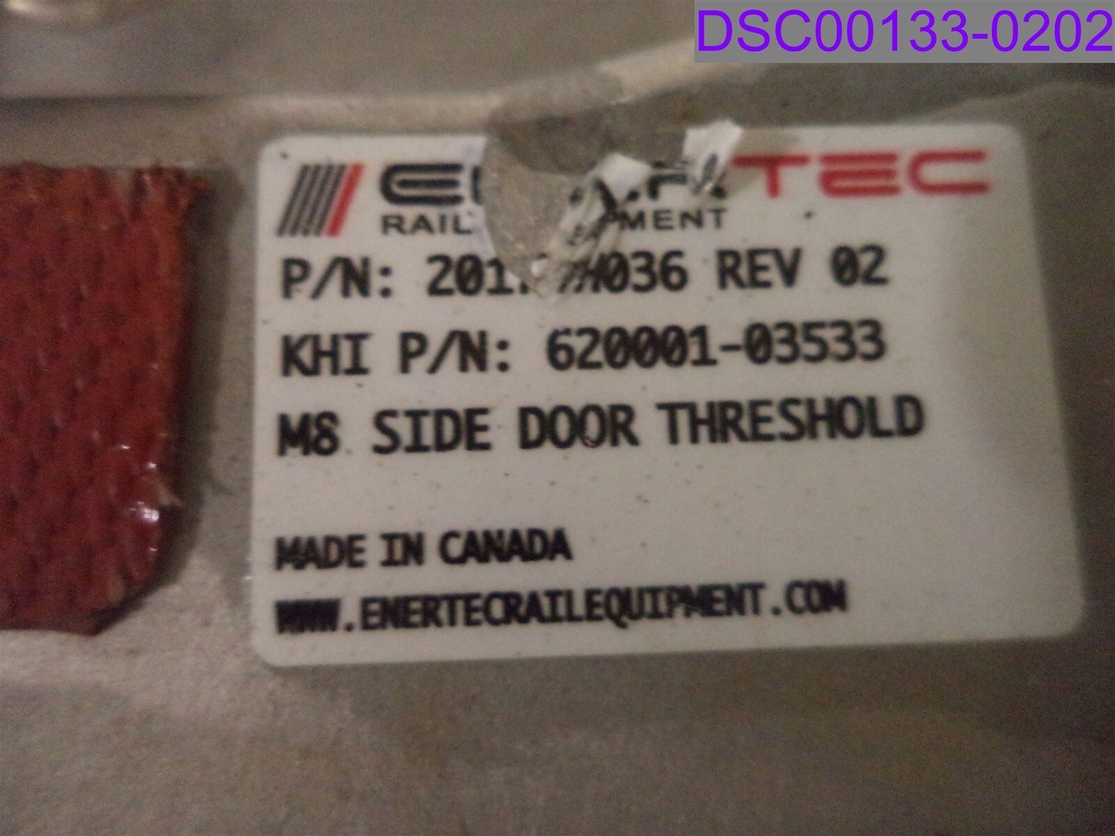 Enertec Rail Equipment Heated Threshold M8 Side Door P/N 620001-03533