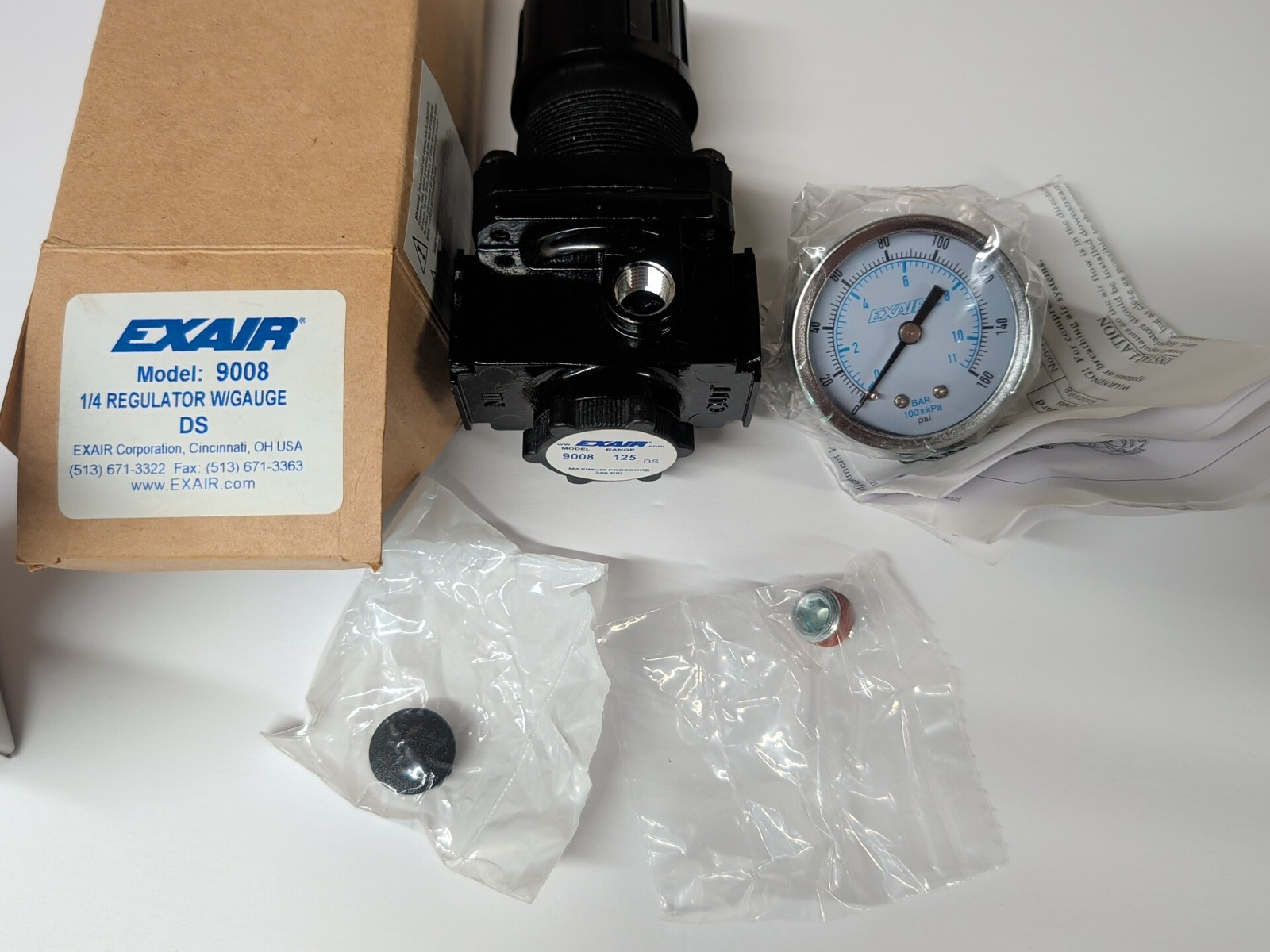 EXAIR Model 9008 1/4 NPT Pressure Regulator with 160psi gauge 9011