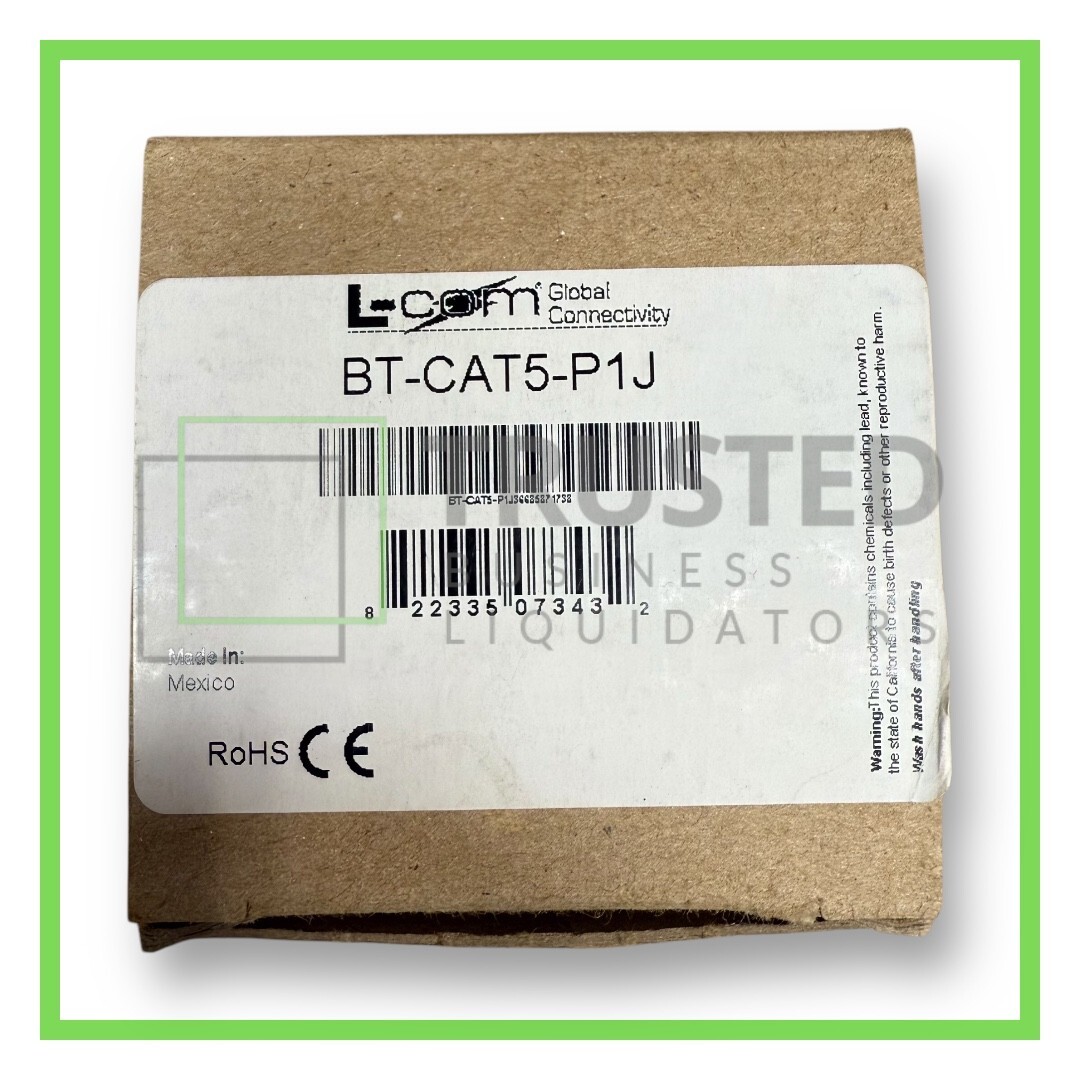 L-com BT-CAT5-P1J Single-Port Passive PoE Injector, CAT5, 48V Compatible