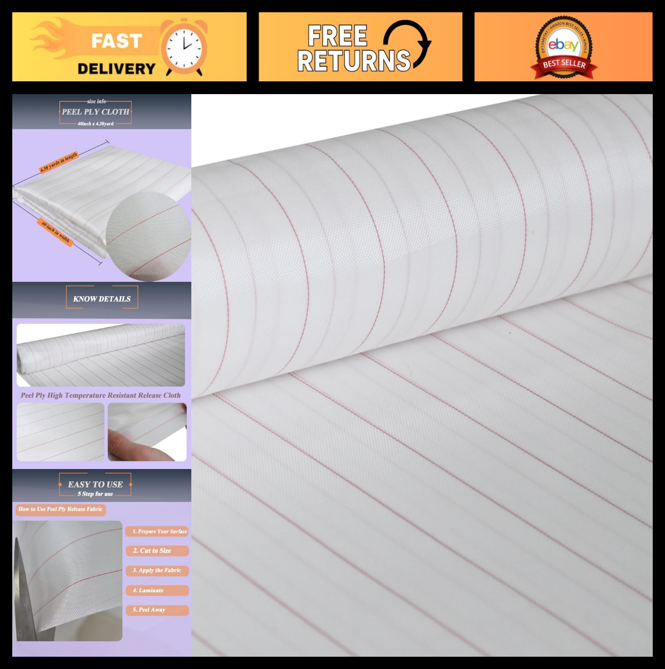 High Temp Release Cloth for Epoxy Resin & Gel Coat – Peel Ply Fabric 40″x4.38yd