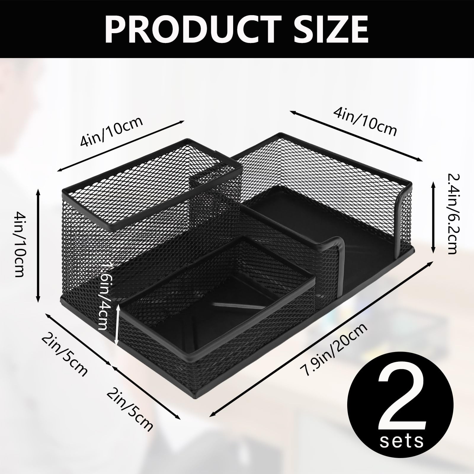 ASTIMESA 2 Pcs Metal Pen Organizer for Desk with 3 Compartments, Office black