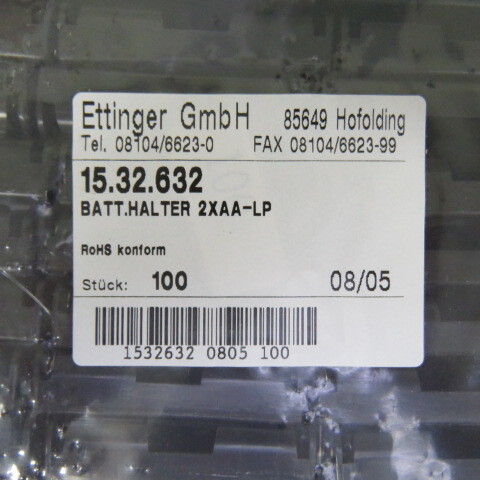 ETTINGER GMBH 15.32.632 Qty of 100 per Lot BATTERY HOLDER, 2-AA