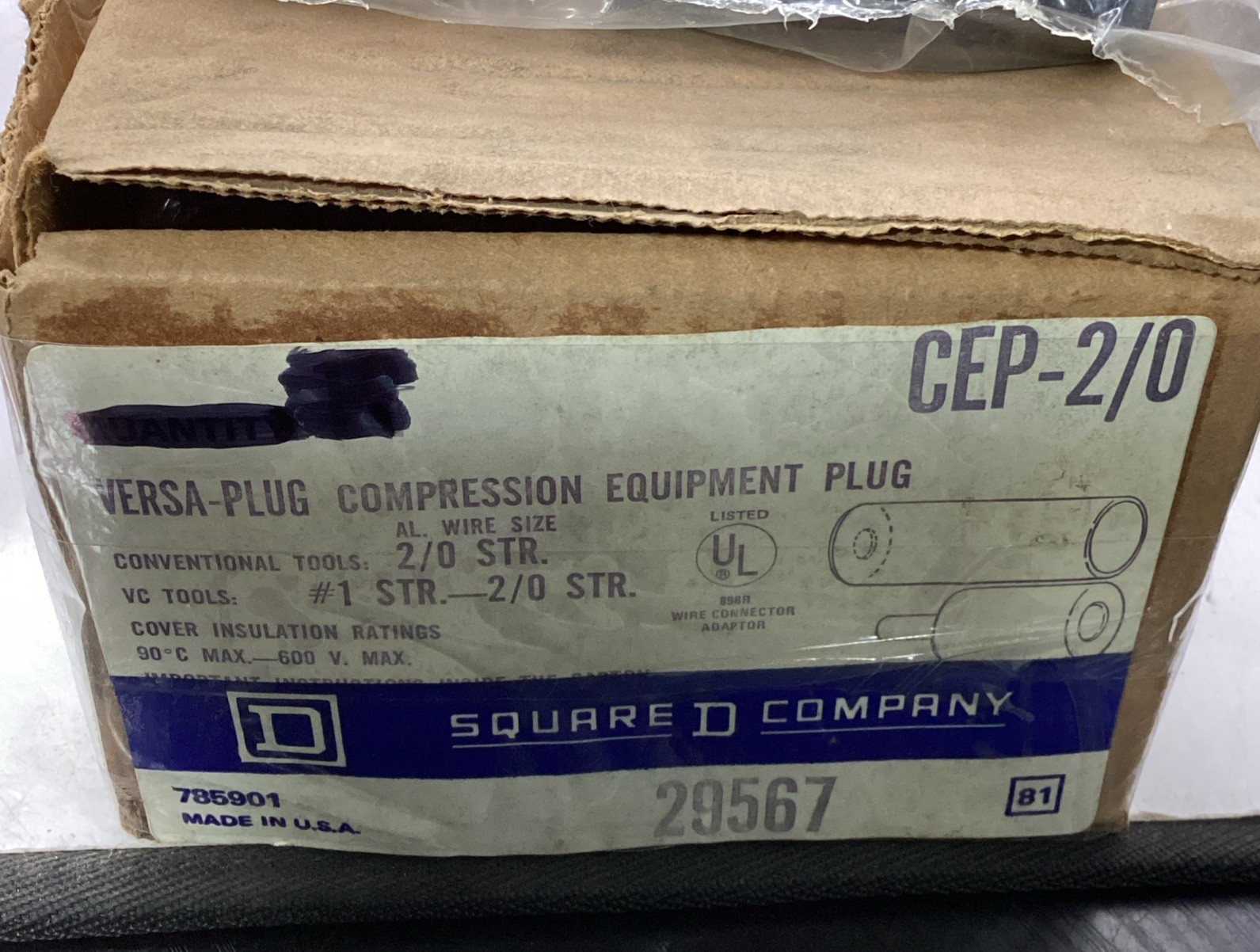 Square D VC Tools VERSA-PLUG Compression Equipment Plug CEP-2/0 NEW