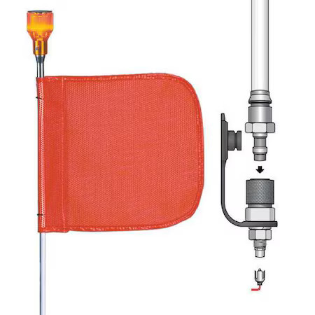 Checkers Fs3l-Qd-O Warning Whip, White Whip, Orange Flag, Fiber Glass, Hot Plug