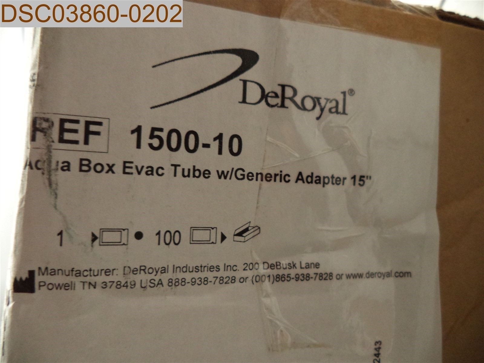 QTY=100: DeRoyal Purple 1500-10 Tube Replacement Part 15″ AquaBox Evac 51021004