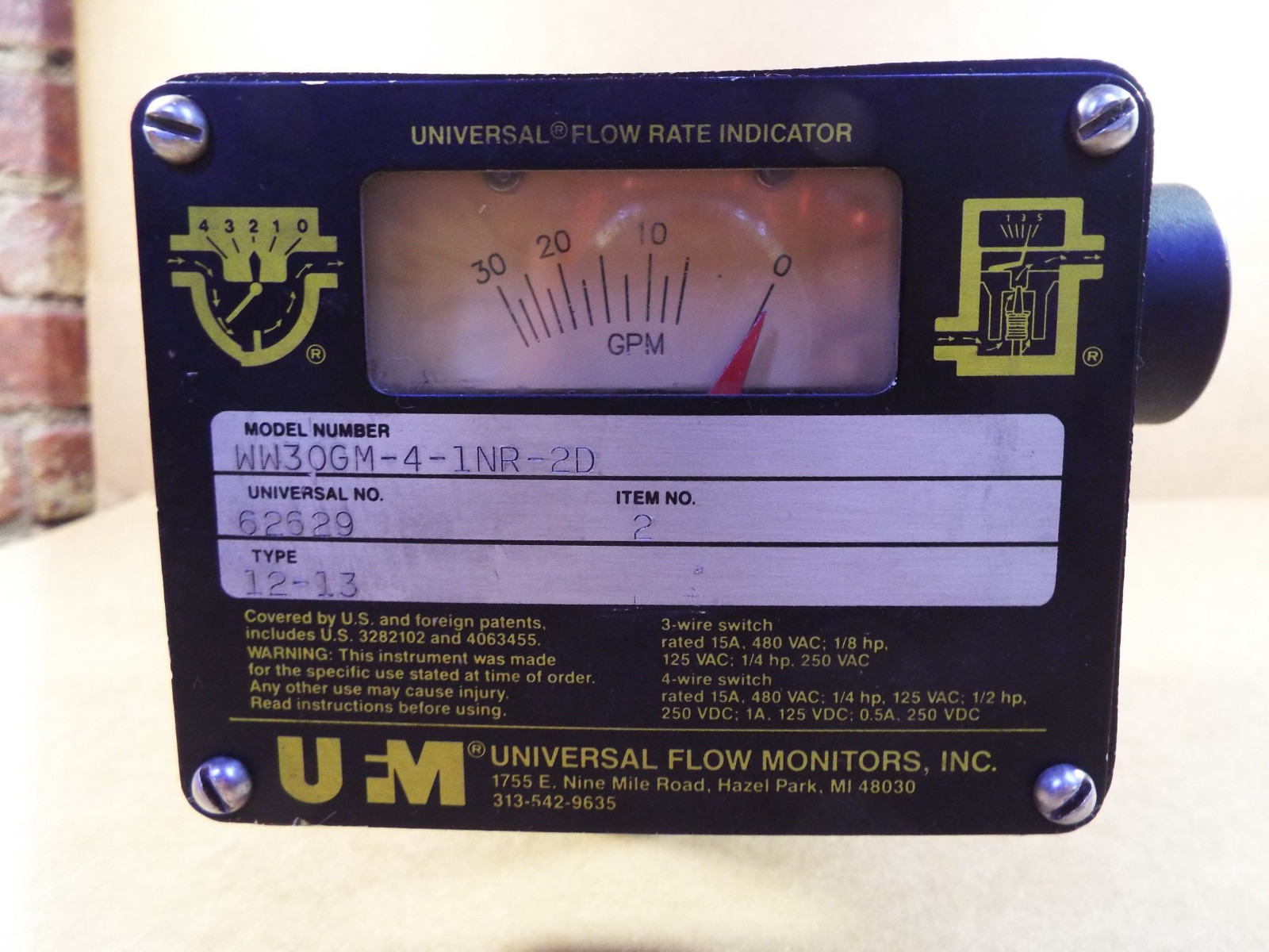 1 NEW UFM WW30GM-4-1NR-2D FLOW RATE INDICATOR NNB ***MAKE OFFER***