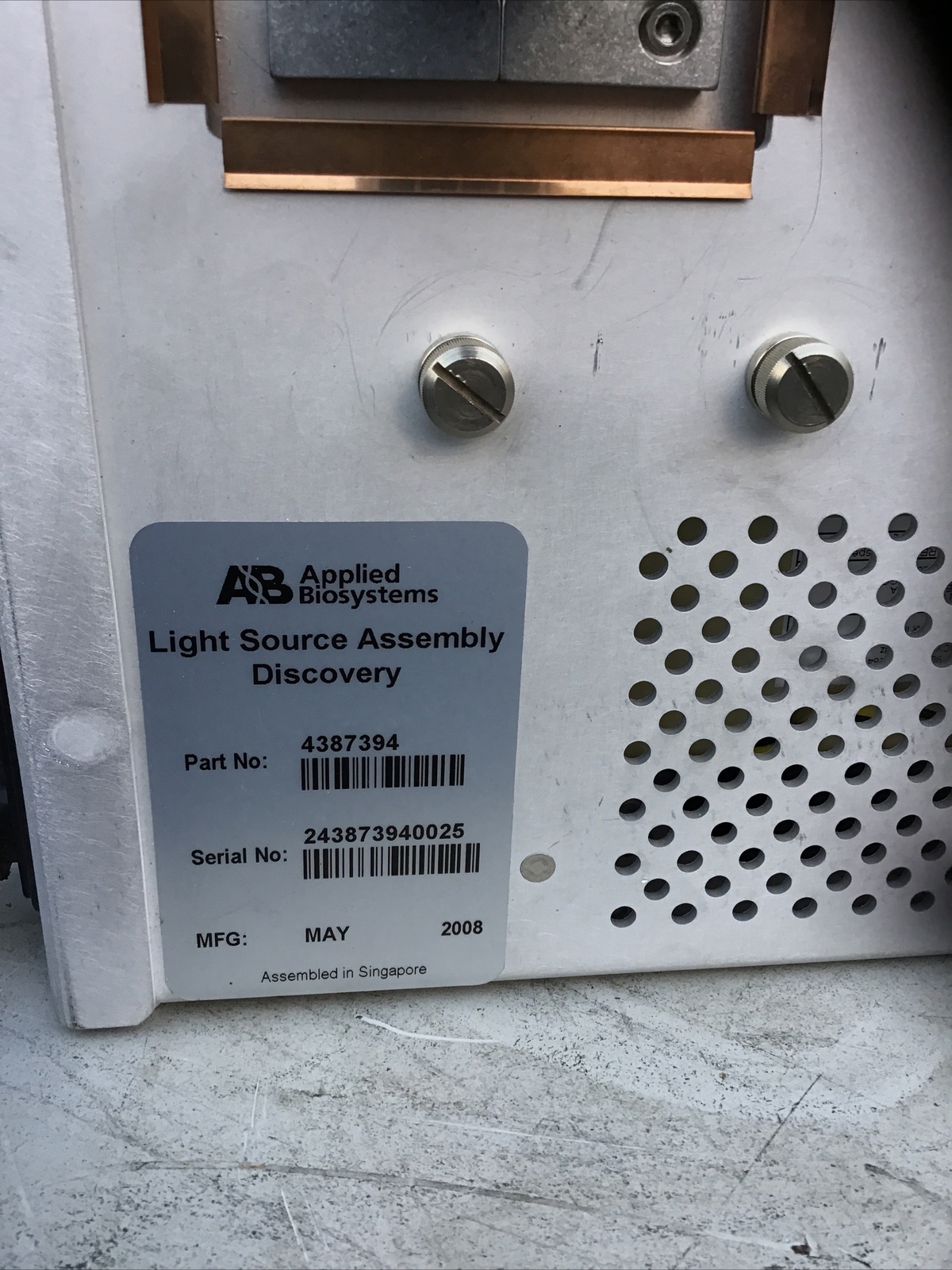 Applied Biosystems Light Source Assembly Discovery P/N:4387394