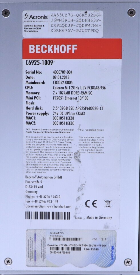 BECKHOFF C6925-1009 INDUSTRIAL PC 24VDC 136W
