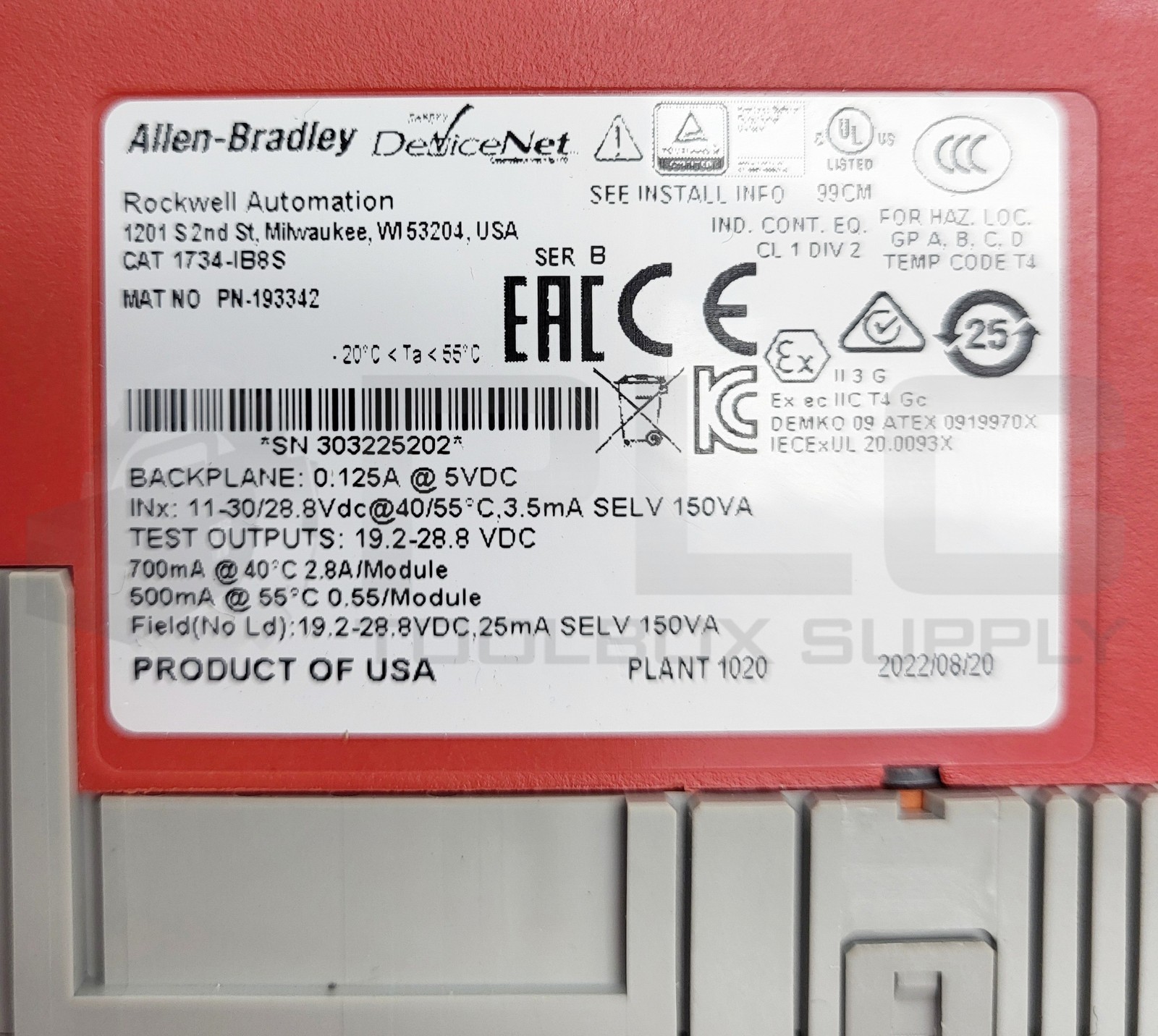 ALLEN BRADLEY 1734-MB /A TERMINAL BASE W/ (2) 1734-RTBS /A W/ 1734-IB8S /B